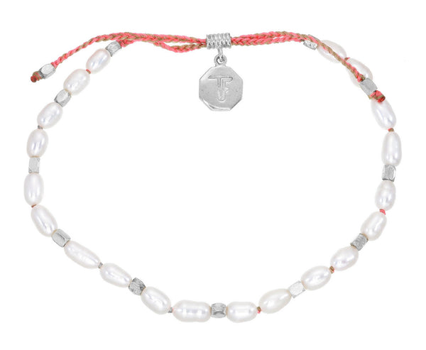 MINI PEARLS - HAND - KNOTTED BRACELET - NEON SUNSET - SILVER