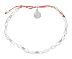 MINI PEARLS - HAND - KNOTTED BRACELET - NEON SUNSET - SILVER