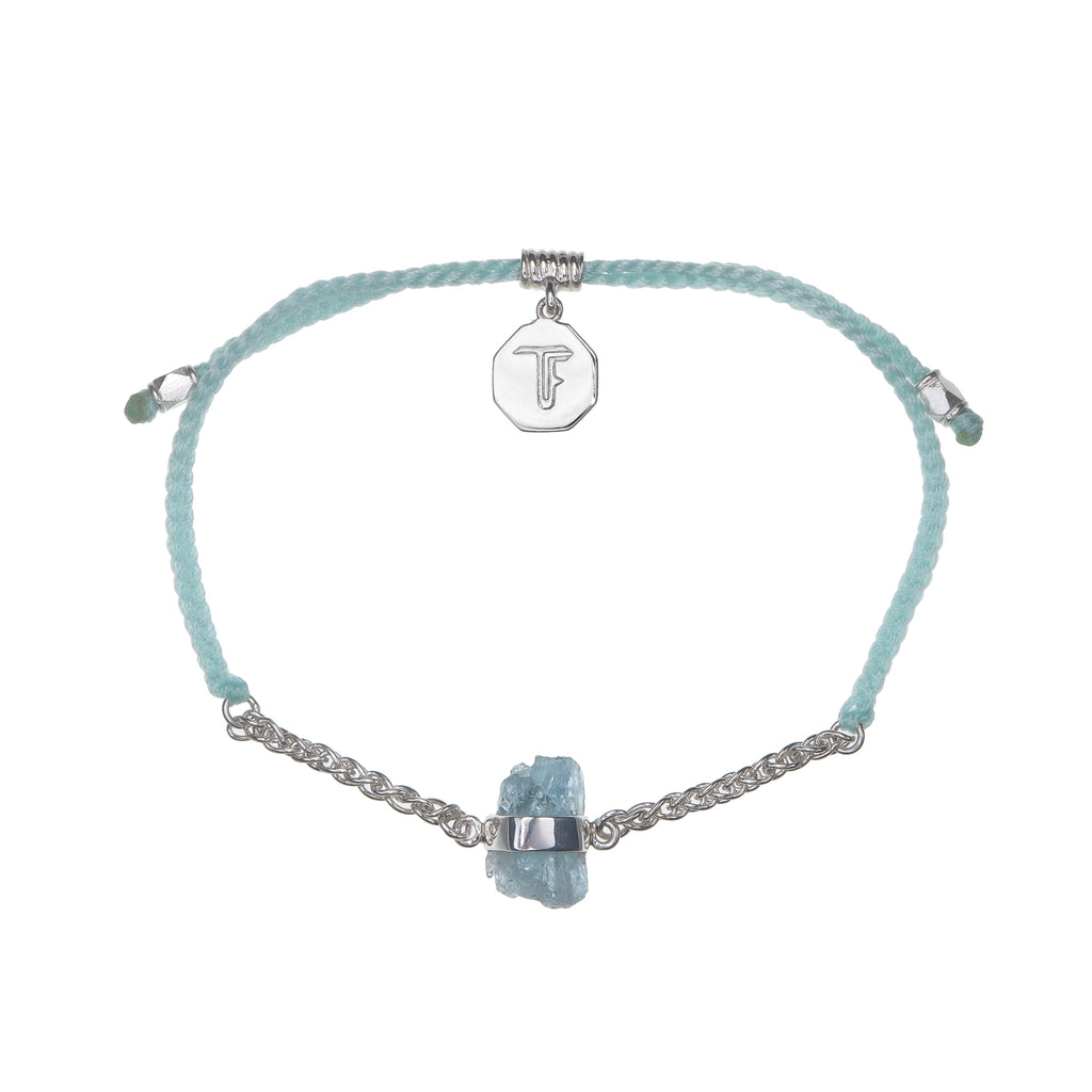 CHAIN CORD CRYSTAL BRACELET AQUAMARINE MINT SILVER