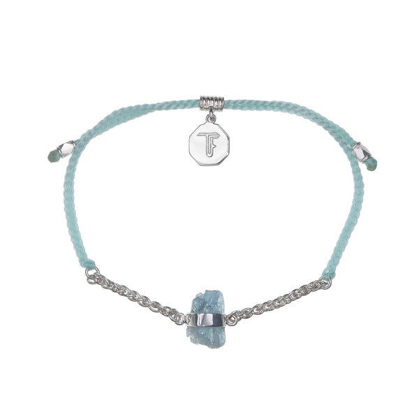 CHAIN & CORD CRYSTAL BRACELET - AQUAMARINE - MINT - SILVER