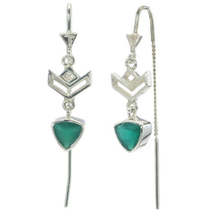 VON CHEVRON PULL THROUGH EARRINGS - GREEN ONYX - SILVER