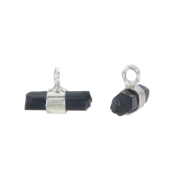 MINI ROUGH GEM CHARM - BLACK TOURMALINE - SILVER