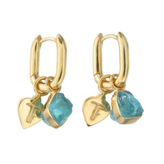 ROUGH GEM CHARM - OVAL HOOPS - APATITE - GOLD