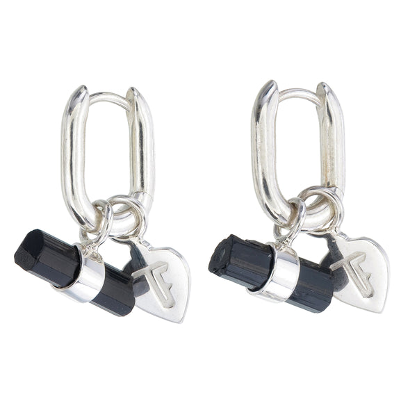 ROUGH GEM CHARM - OVAL HOOPS - BLACK TOURMALINE - SILVER