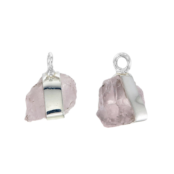 MINI ROUGH GEM CHARM - ROSE QUARTZ - SILVER