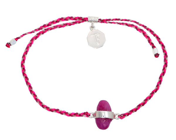 ROUGH RUBY CRYSTAL BRACELET - NEON PINK MIX - SILVER