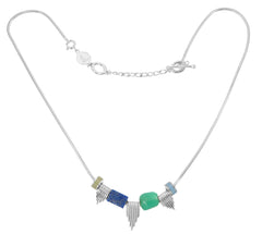 COLLECTOR NECKLACE - THIN SNAKE CHAIN - TRADE BEADS SET - SILVER