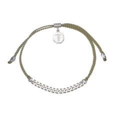 SIMPLE CHAIN & CORD BRACELET - SAGE GREEN - SILVER