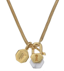 SMALL HEXI LOCKET NECKLACE - HOWLITE - GOLD
