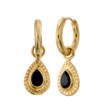 SMALL TEARDROP HOOPS - BLACK ONYX - GOLD