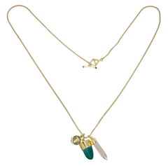 SUPERPOWER CHARM NECKLACE - MALACHITE & SMOKY QUARTZ - GOLD