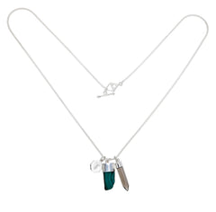 SUPERPOWER CHARM NECKLACE - MALACHITE & SMOKY QUARTZ - SILVER