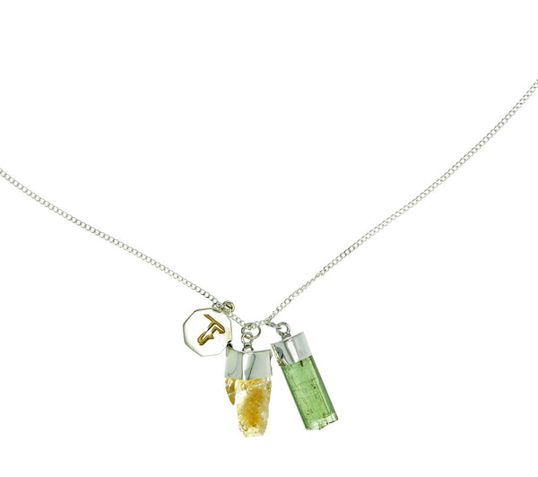 SUPERPOWER CHARM NECKLACE - GREEN TOURMALINE & CITRINE - SILVER