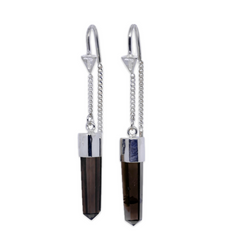 SMOKY QUARTZ POINT PULL-THROUGH EARRINGS - SILVER