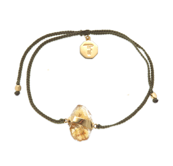 CITRINE CRYSTAL BRACELET - OLIVE GREEN - GOLD