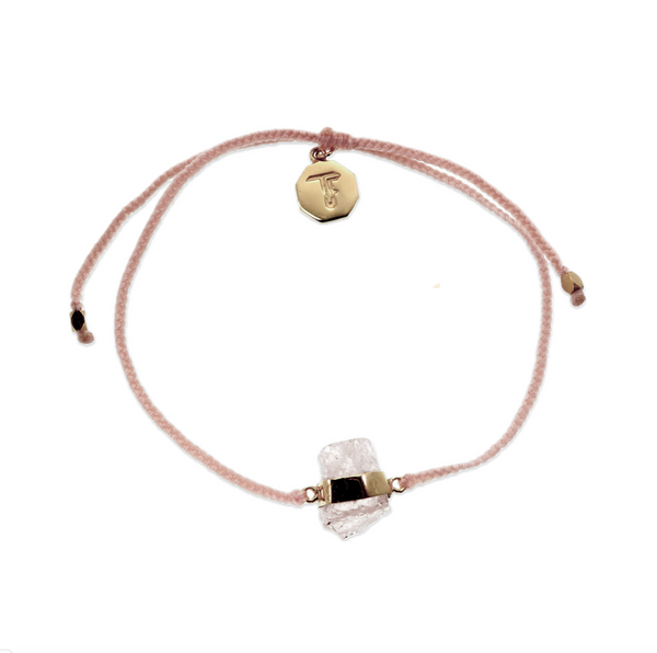 ROSE QUARTZ CRYSTAL BRACELET - PALE PINK - GOLD