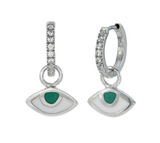 EYE SPY  MINI HALO HOOPS - FOREST GREEN & WHITE ZIRCON - SILVER