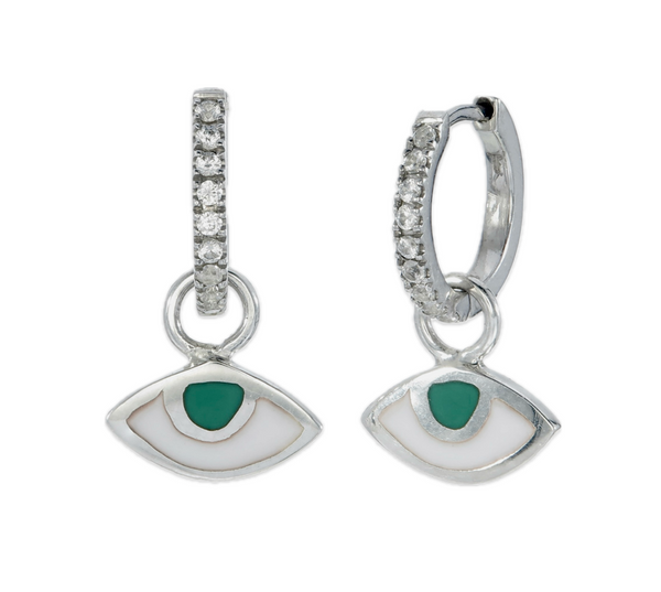 EYE SPY  MINI HALO HOOPS - FOREST GREEN & WHITE ZIRCON - SILVER
