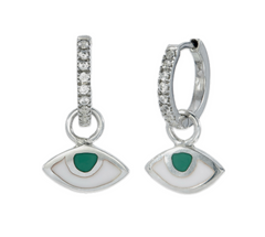 EYE SPY  MINI HALO HOOPS - FOREST GREEN & WHITE ZIRCON - SILVER