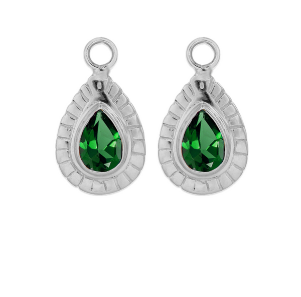 SMALL TEARDROP CHARM - GREEN ONYX - SILVER