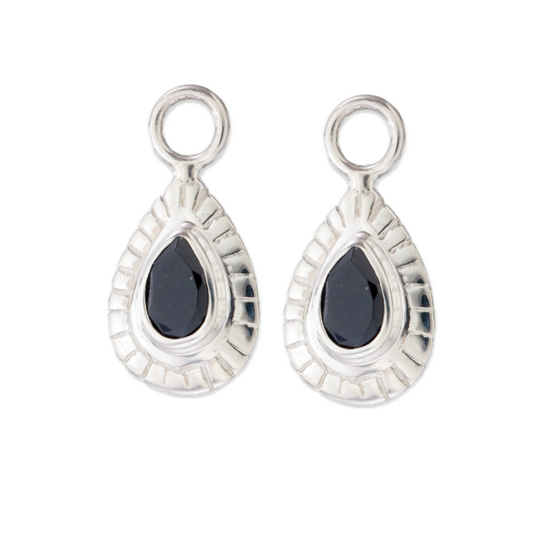 SMALL TEARDROP CHARM - BLACK ONYX - SILVER
