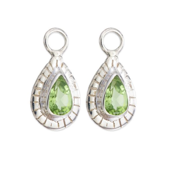 SMALL TEARDROP CHARM - PERIDOT - SILVER