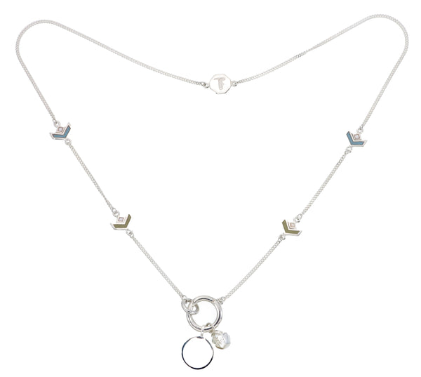 VON CHEVRON CLASP NECKLACE - SMALL - 3 CHARMS SET - SILVER