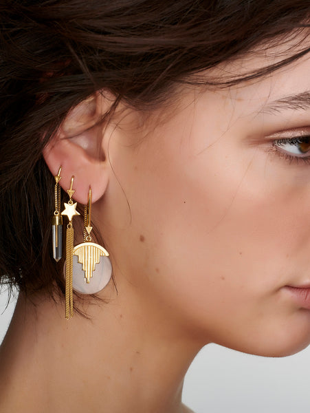 AURORA PENDULUM EARRINGS QUARTZ - GOLD