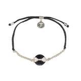 CHAIN & CORD MINI AURORA BRACELET - BLACK ONYX - BLACK CORD - SILVER