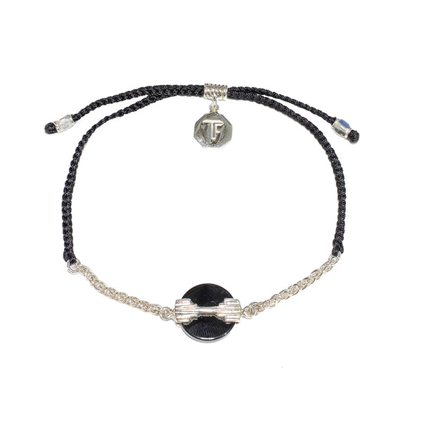 CHAIN & CORD MINI AURORA BRACELET - BLACK ONYX - BLACK CORD - SILVER