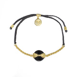 CHAIN & CORD MINI AURORA BRACELET - BLACK ONYX - BLACK CORD - GOLD