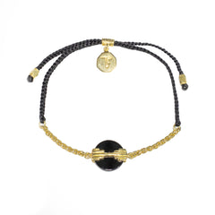CHAIN & CORD MINI AURORA BRACELET - BLACK ONYX - BLACK CORD - GOLD