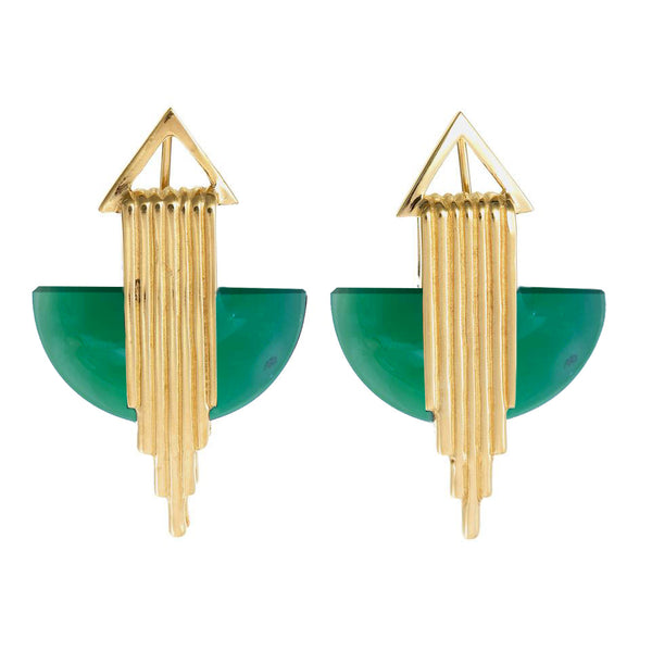 AURORA HALF MOON EARRINGS GREEN ONYX - GOLD