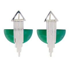 AURORA HALF MOON EARRINGS GREEN ONYX - SILVER