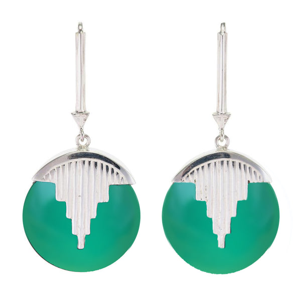 AURORA PENDULUM EARRINGS GREEN ONYX - SILVER