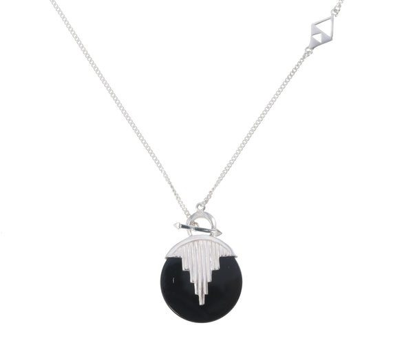 AURORA PENDULUM NECKLACE BLACK ONYX - MEDIUM - SILVER