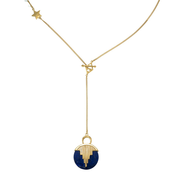 AURORA PENDULUM NECKLACE - GOLD plated sterling silver with lapis lazuli by tiger frame jewellery