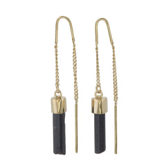 BLACK TOURMALINE CRYSTAL PULL THROUGH EARRINGS - GOLD plated sterling silver by tiger frame jewellery