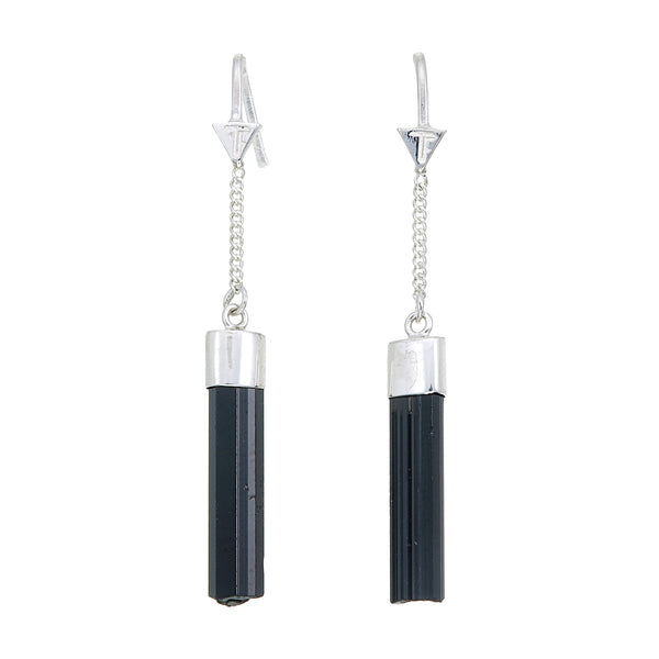 BLACK TOURMALINE CRYSTAL PULL THROUGH EARRINGS - Sterling silver by tiger frame jewellery