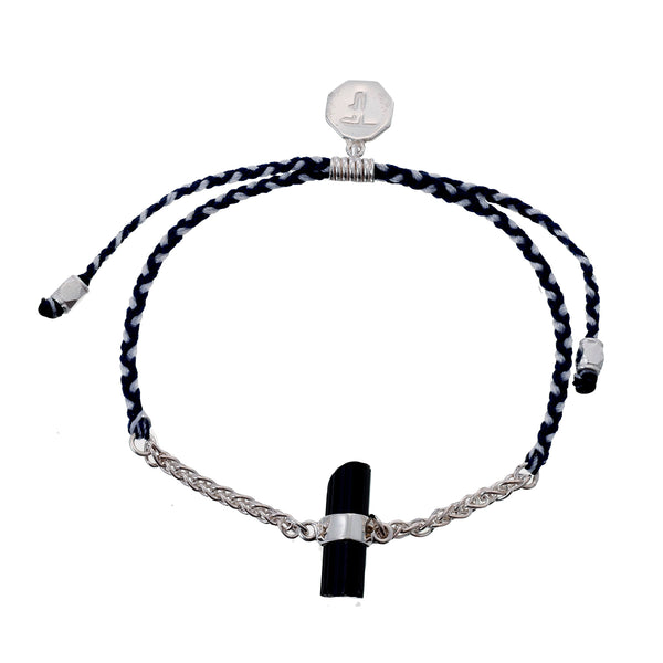 CHAIN & CORD CRYSTAL BRACELET - BLACK TOURMALINE- BLUE AND WHITE - SILVER