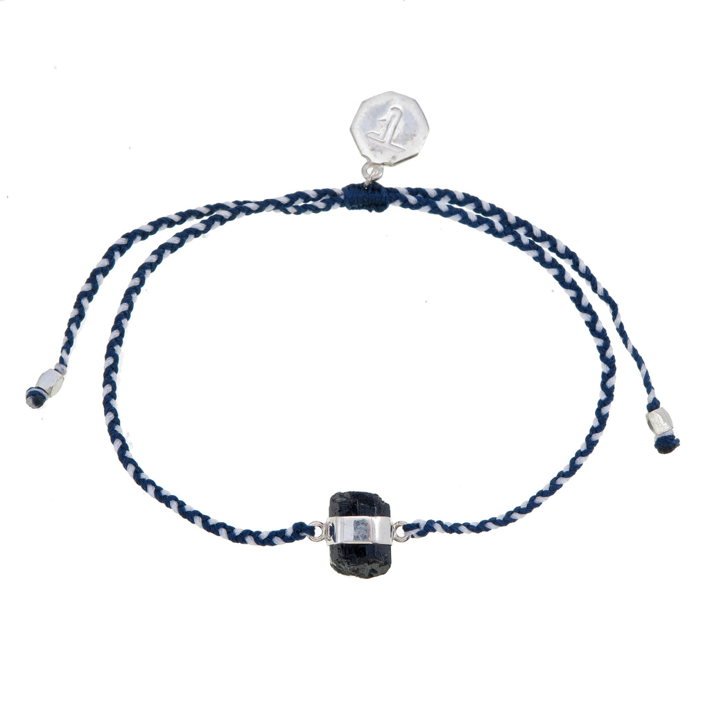 BLACK TOURMALINE CRYSTAL BRACELET BLUE WHITE SILVER TIGER FRAME