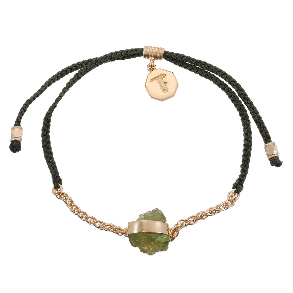 CHAIN CORD CRYSTAL BRACELET PERIDOT OLIVE GREEN GOLD