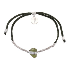 CHAIN & CORD CRYSTAL BRACELET - PERIDOT- OLIVE GREEN - SILVER