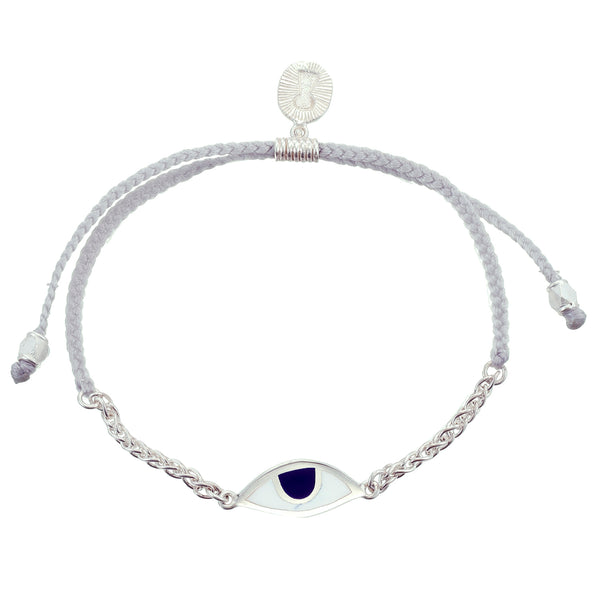 CHAIN & CORD EYE PROTECTION BRACELET - PASTEL GREY - SILVER