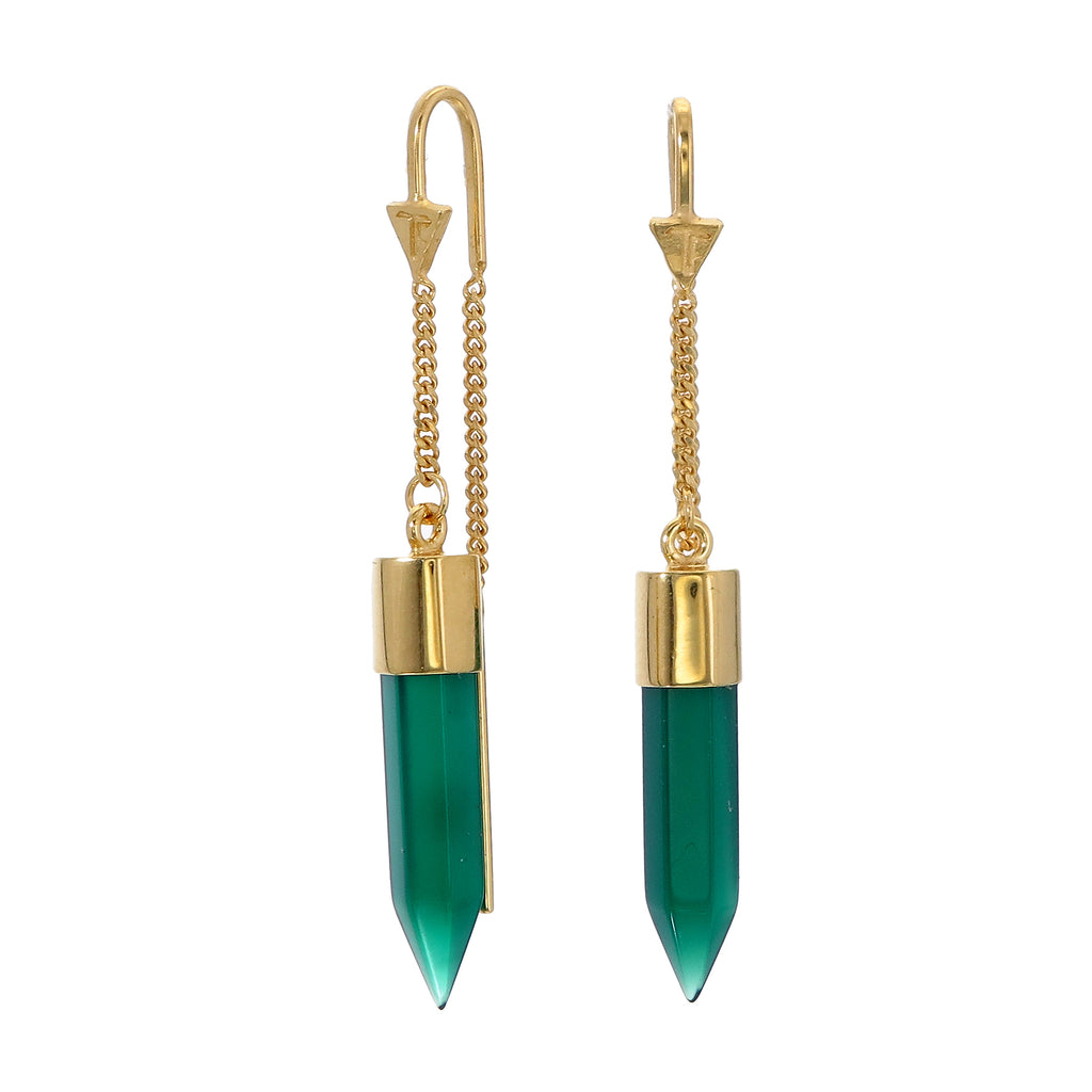 CRYSTAL PULL THROUGH EARRINGS GREEN ONYX - GOLD | TIGER FRAME