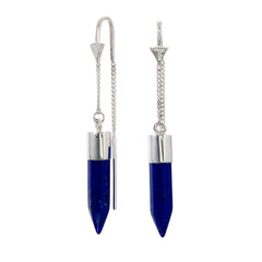 CRYSTAL PULL THROUGH EARRINGS LAPIS LAZULI - SILVER