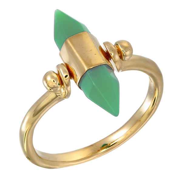 CRYSTAL POINT - SWIVEL RING - CHRYSOPRASE - GOLD