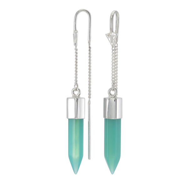 CRYSTAL PULL THROUGH EARRINGS - CHRYSOPRASE - SILVER