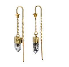 DIAMOND QUARTZ CRYSTAL PULL THROUGH  EARRINGS - gold plated sterling silver by tiger frame jewellery