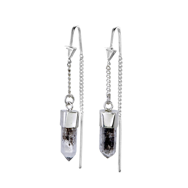 DIAMOND QUARTZ CRYSTAL PULL THROUGH  EARRINGS - sterling silver by tiger frame jewellery